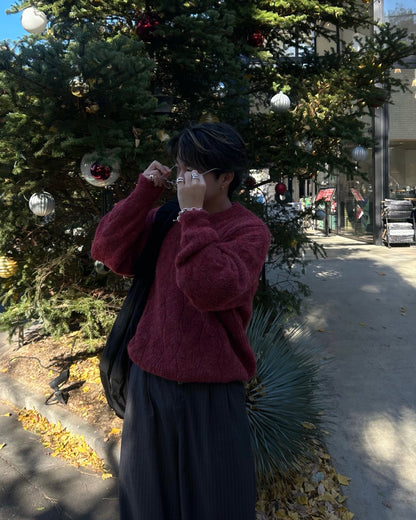 ラウンドネックケーブルニット RG7100