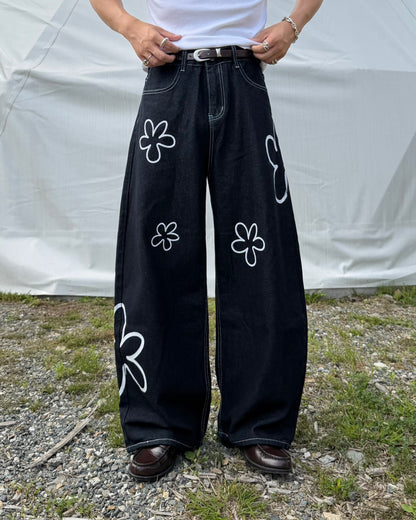フラワープリントカーブデニムパンツ RG7241