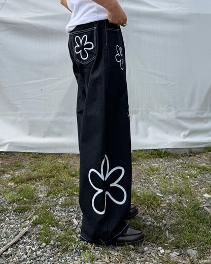 フラワープリントカーブデニムパンツ RG7241