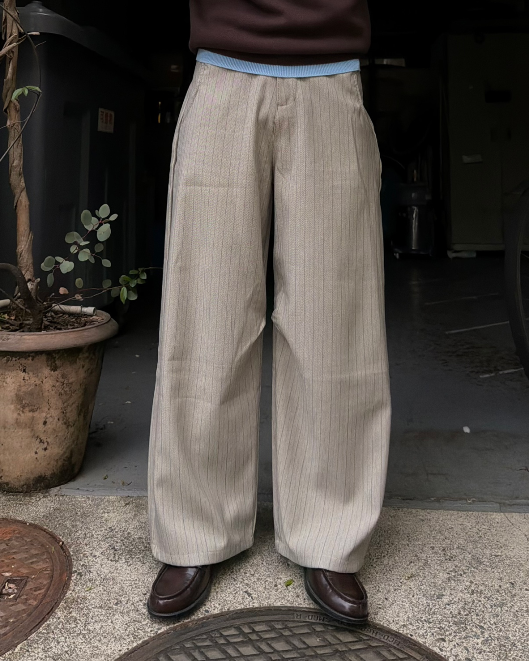 ドレープストレートストライプパンツ RG7252