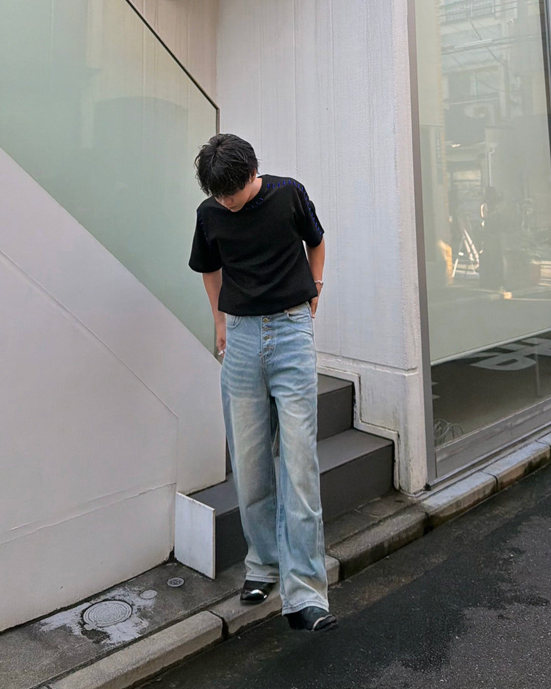 オーバーダイダメージワイドデニムパンツ RG7324