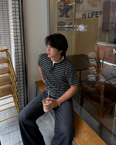 フェイクレイヤードヘンリーネックTシャツ RG7345