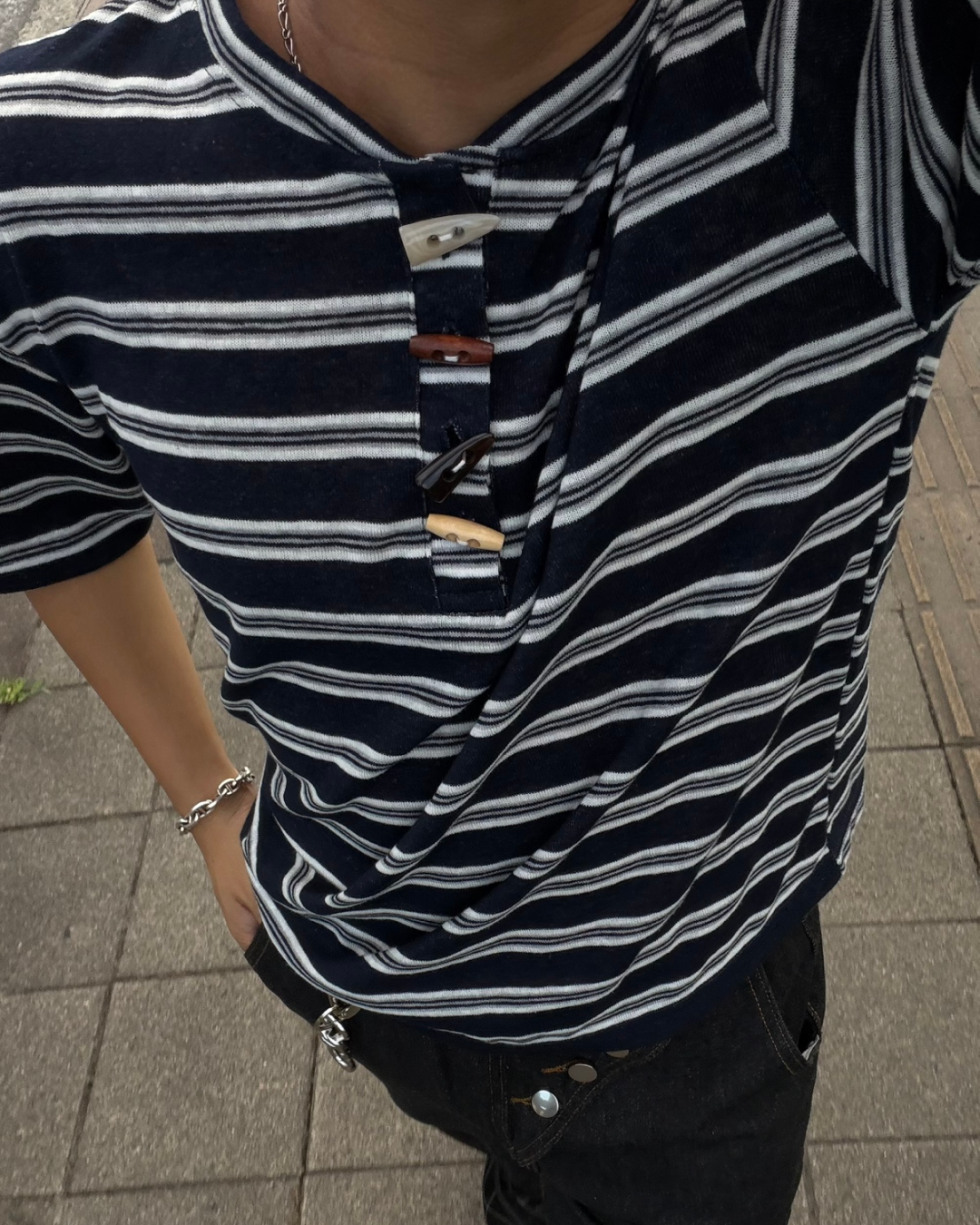 トグルボタンボーダーヘンリーTシャツ RG7388