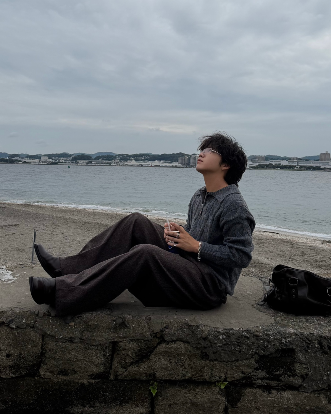 ケーブル編みハーフジップニットポロ RG7474