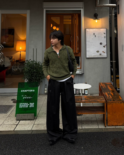 ケーブル編みハーフジップニットポロ RG7474