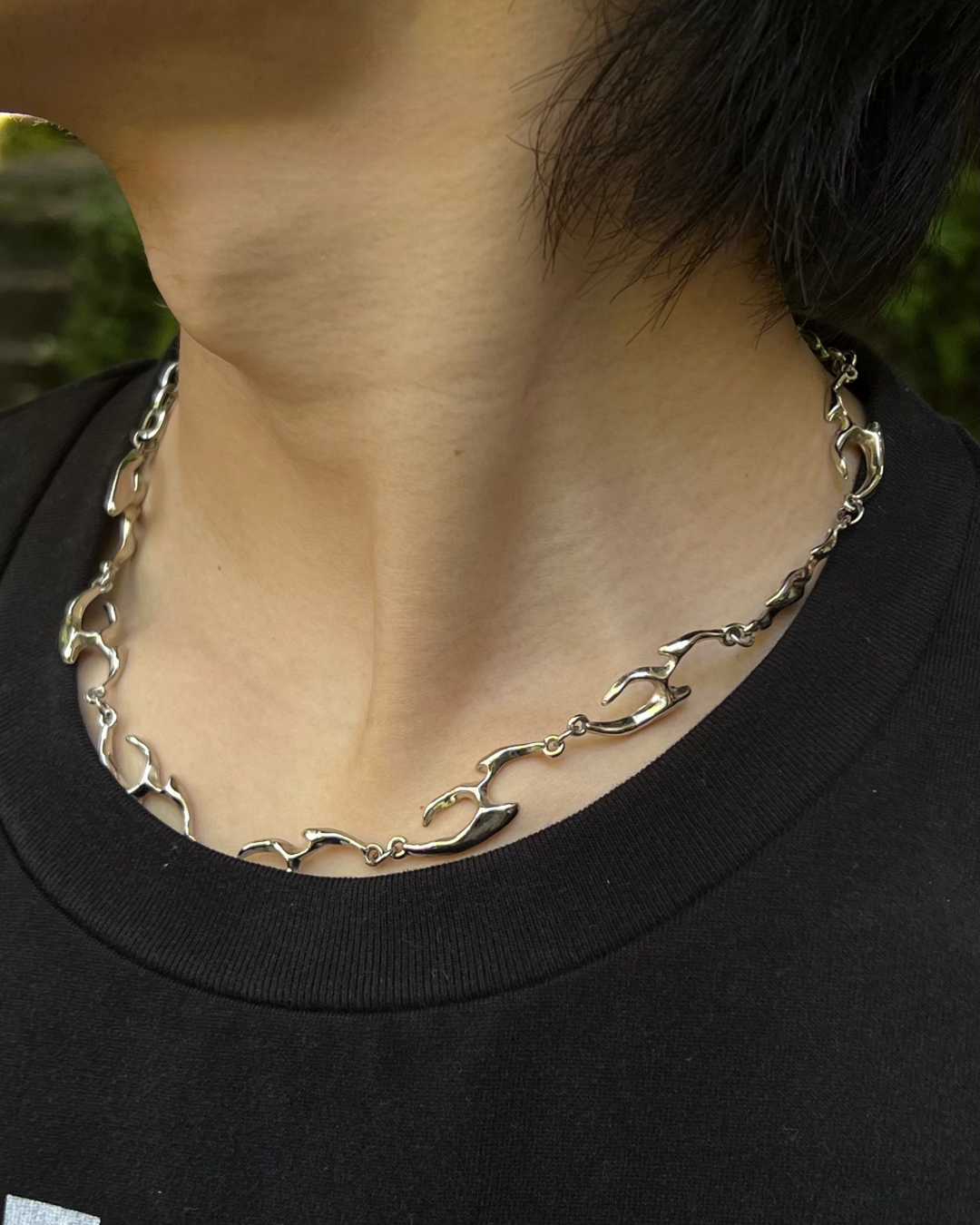 シルバーチェーンアシンメトリーネックレス RI0100