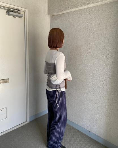 レイヤード風ウエストアシンメトリーロングスリーブTシャツRK0093
