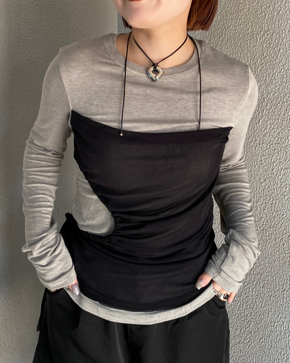 レイヤード風ウエストアシンメトリーロングスリーブTシャツRK0093