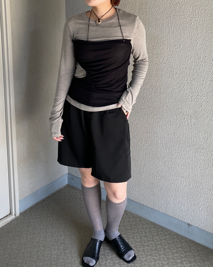レイヤード風ウエストアシンメトリーロングスリーブTシャツRK0093