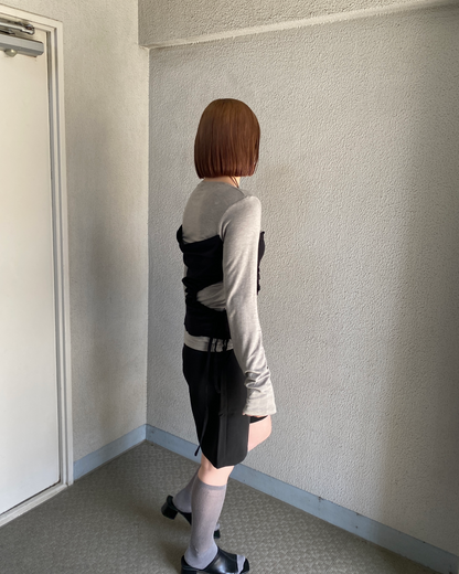 レイヤード風ウエストアシンメトリーロングスリーブTシャツRK0093