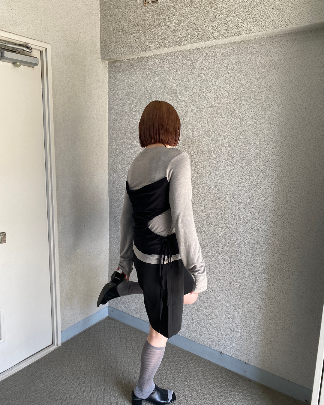 レイヤード風ウエストアシンメトリーロングスリーブTシャツRK0093