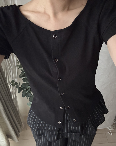 フロントボタンワッフルTシャツ RM0044