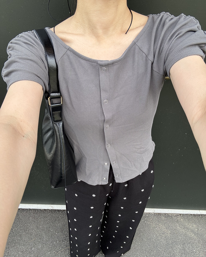 フロントボタンワッフルTシャツ RM0044