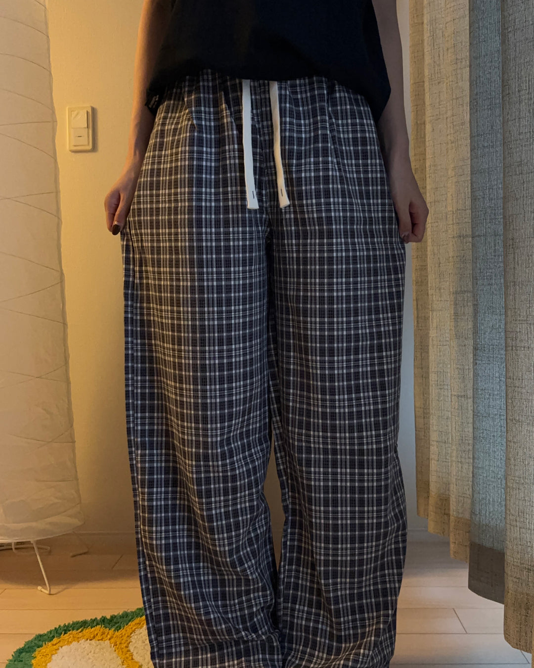 チェック柄ストレートパンツ RM0100