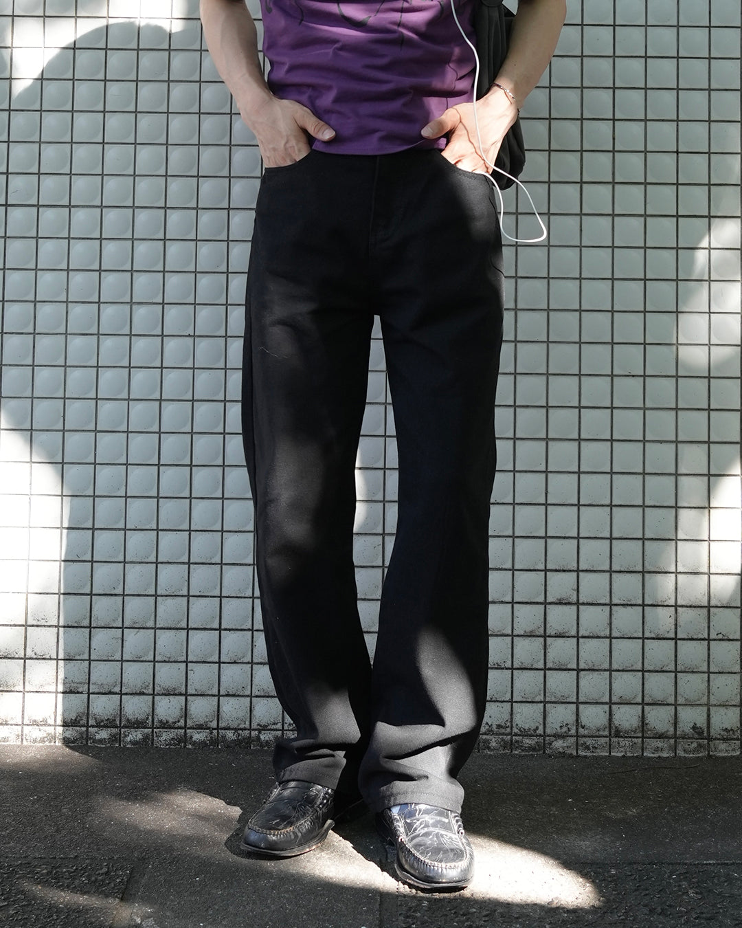 ブラックワイドストレートデニム RN0014