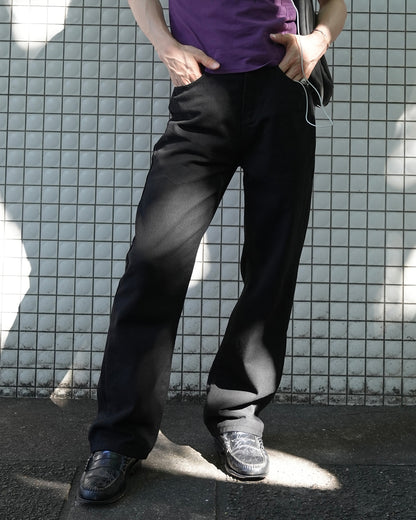 ブラックワイドストレートデニム RN0014