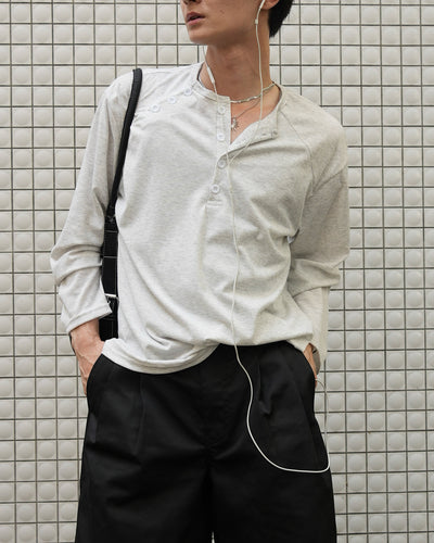 ルーズシルエットヘンリーネックラグランロングTシャツ RN0032