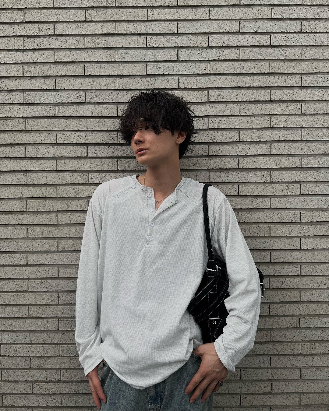 ルーズシルエットヘンリーネックラグランロングTシャツ RN0032
