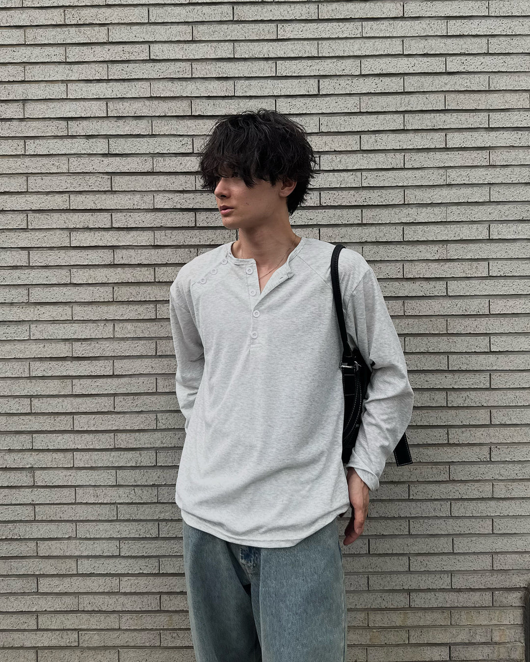 ルーズシルエットヘンリーネックラグランロングTシャツ RN0032