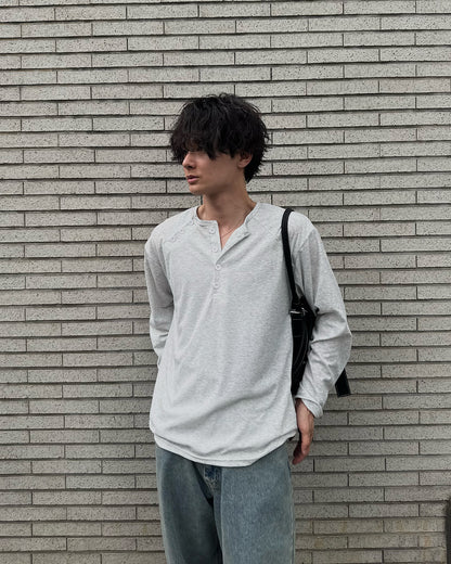 ルーズシルエットヘンリーネックラグランロングTシャツ RN0032