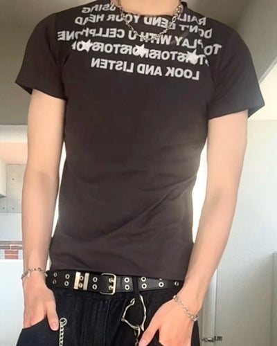 グラフィックプリントタイトフィットTシャツ RO0114