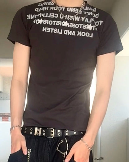 グラフィックプリントタイトフィットTシャツ RO0114