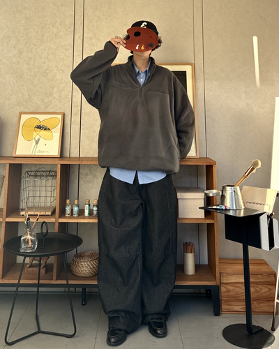【即納】ブラックカーブデニムパンツ RR0169