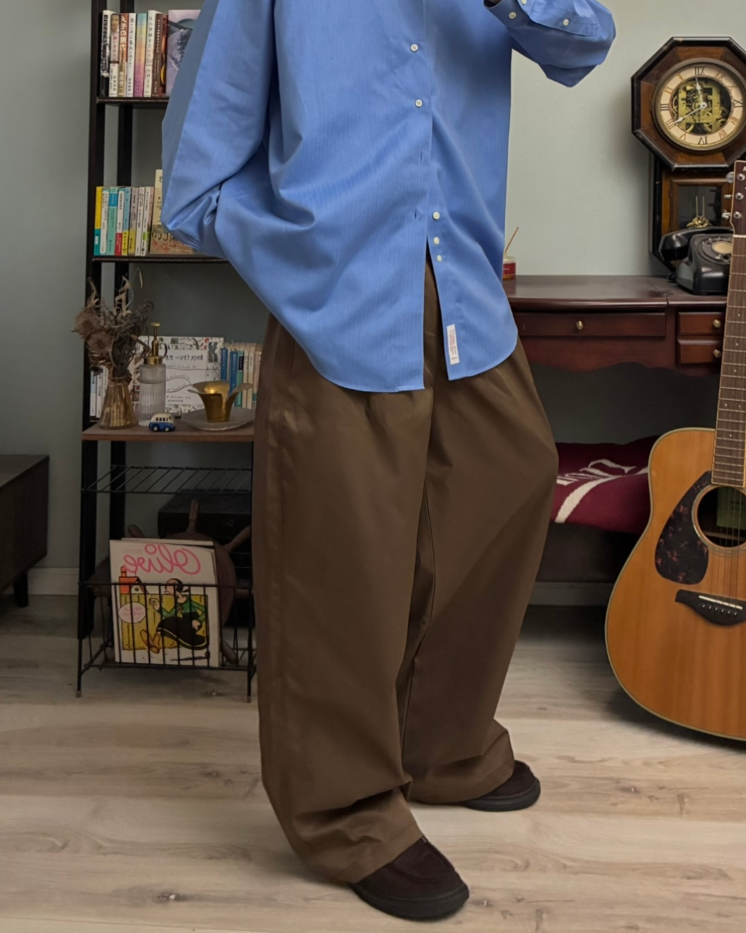 コットンワイドタックブラウンパンツ RR0118