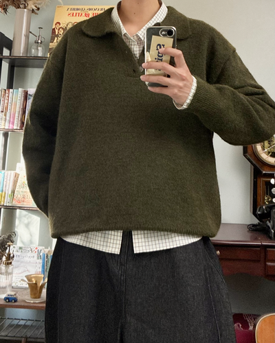 【即納】ウールブレンドシャギーニットポロ RR0131
