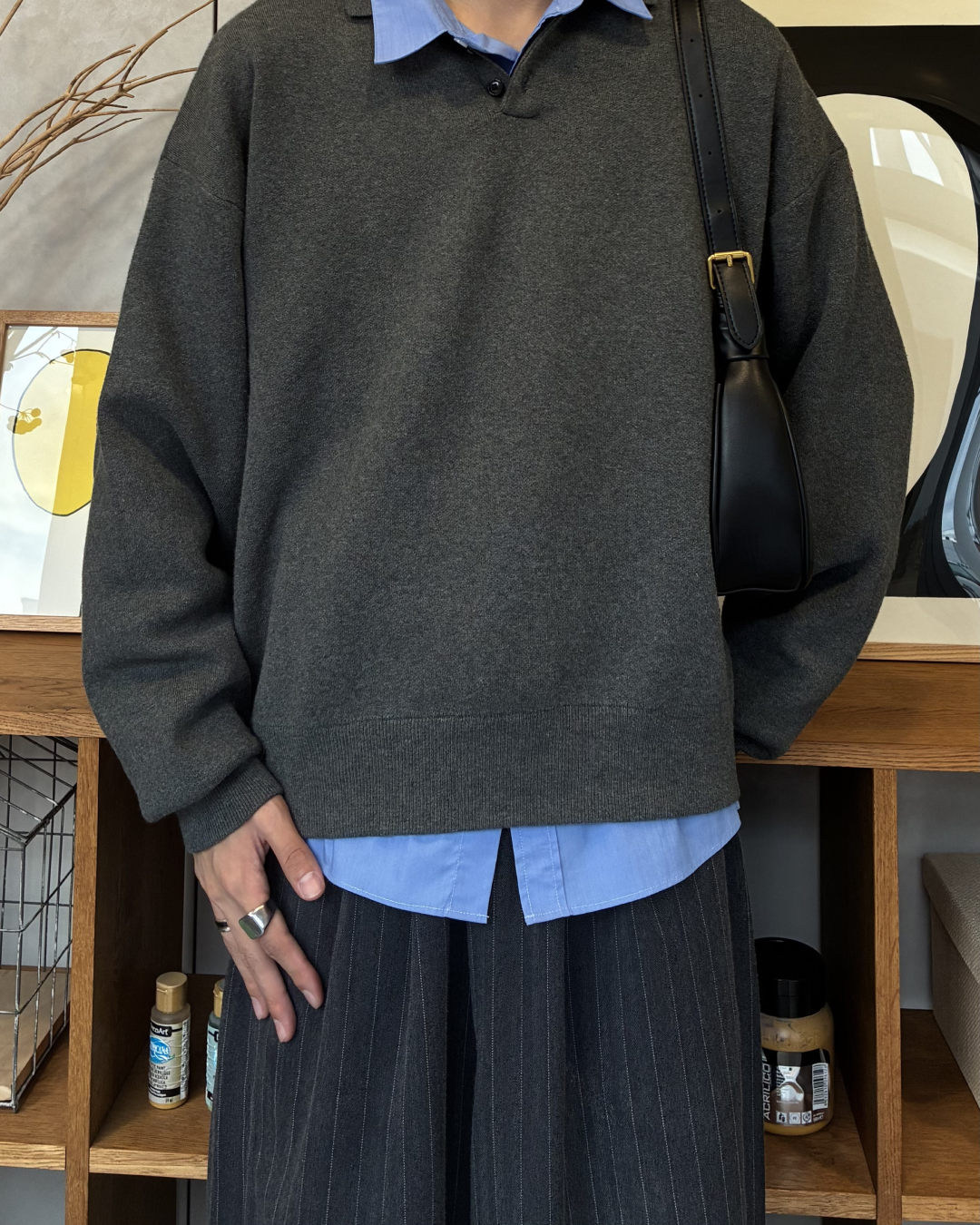 PUレザープリーツハンドバッグ RR0134
