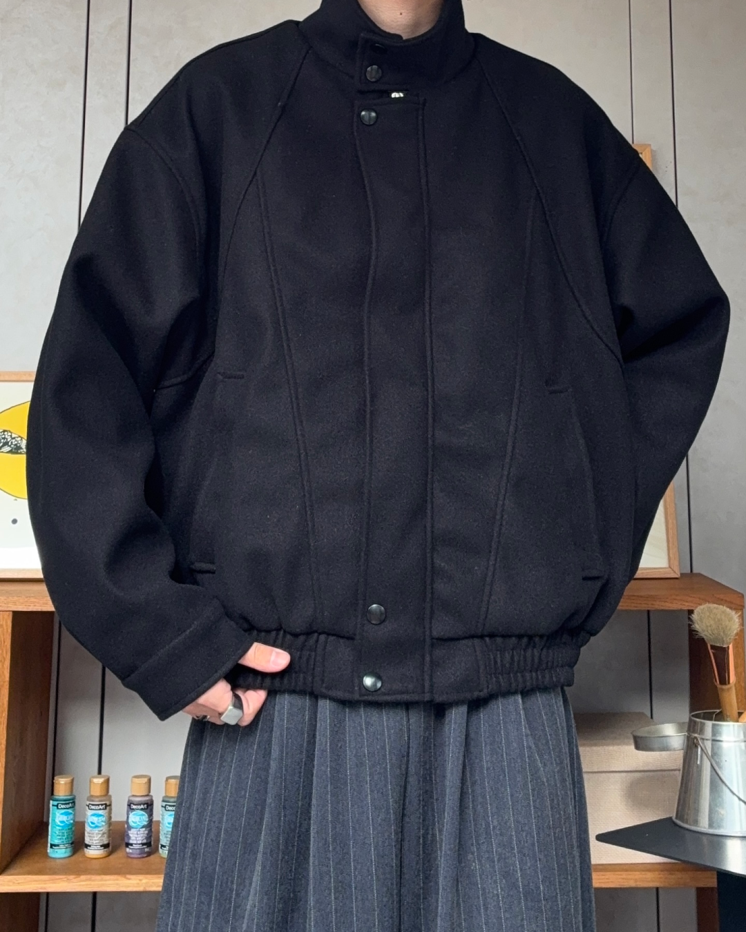 スタンドカラーショートウールライクジャケット RR0183