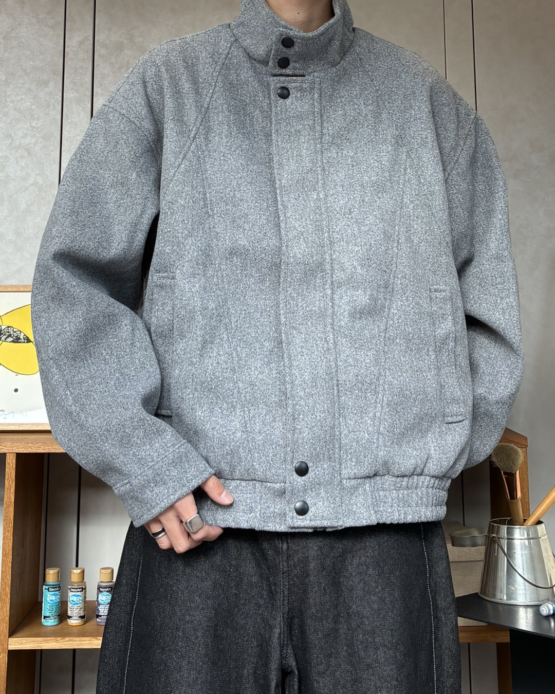 スタンドカラーショートウールライクジャケット RR0183