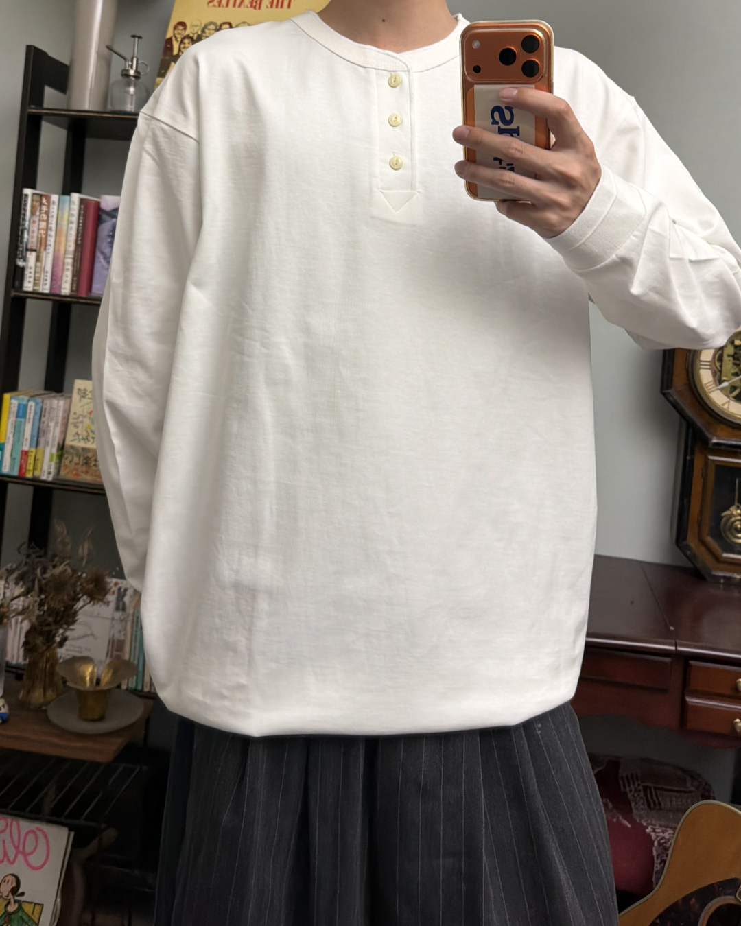 コットンヘンリーネックロングTシャツ RR0299