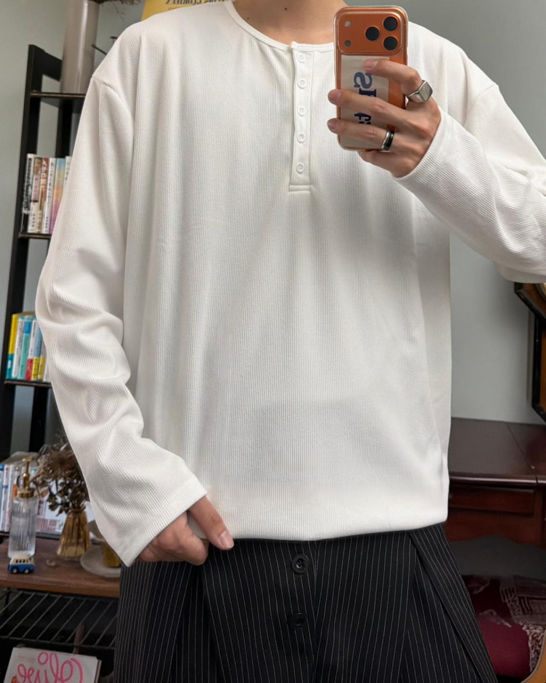 ヘンリーネックリブロングTシャツ RR0303