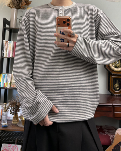 ヘンリーネックボーダーロングTシャツ RR0310