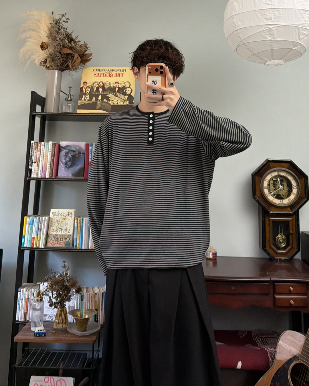 ヘンリーネックボーダーロングTシャツ RR0310