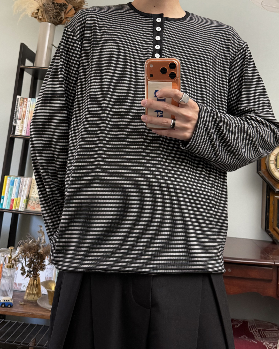 ヘンリーネックボーダーロングTシャツ RR0310