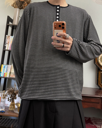 ヘンリーネックボーダーロングTシャツ RR0310