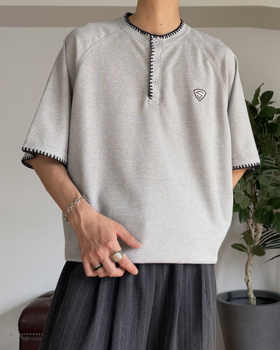 ステッチワッフルヘンリーネックT RR0367