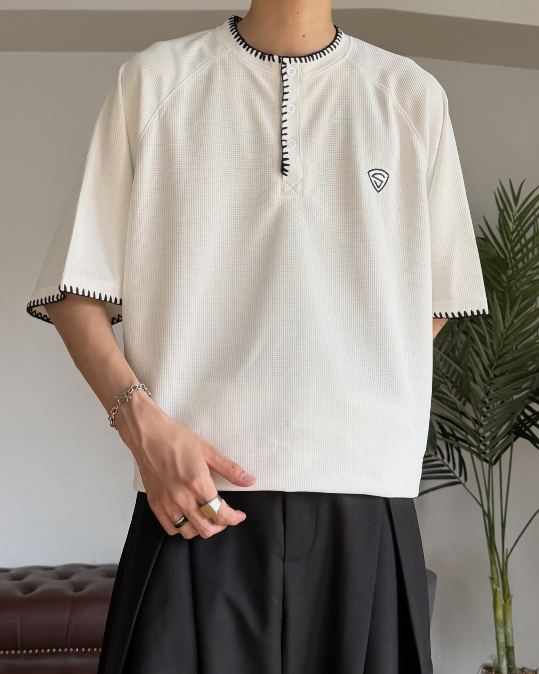 ステッチワッフルヘンリーネックT RR0367
