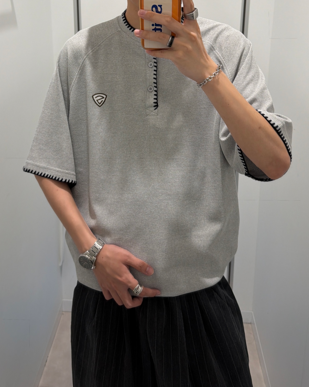 ステッチワッフルヘンリーネックT RR0367