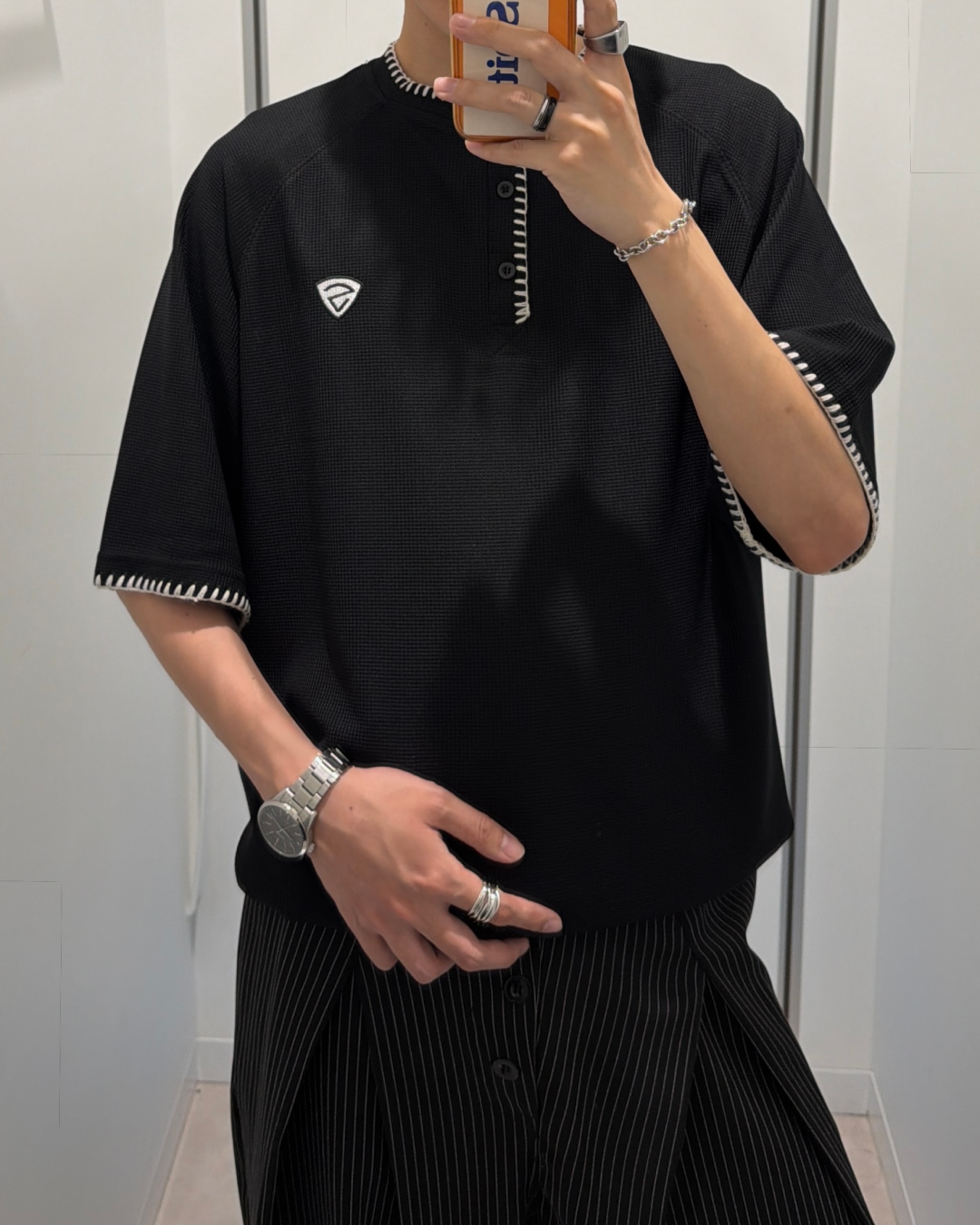 ステッチワッフルヘンリーネックT RR0367