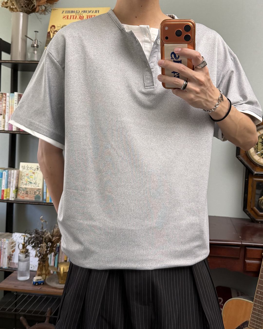 レイヤードヘンリーネックTシャツ RR0369
