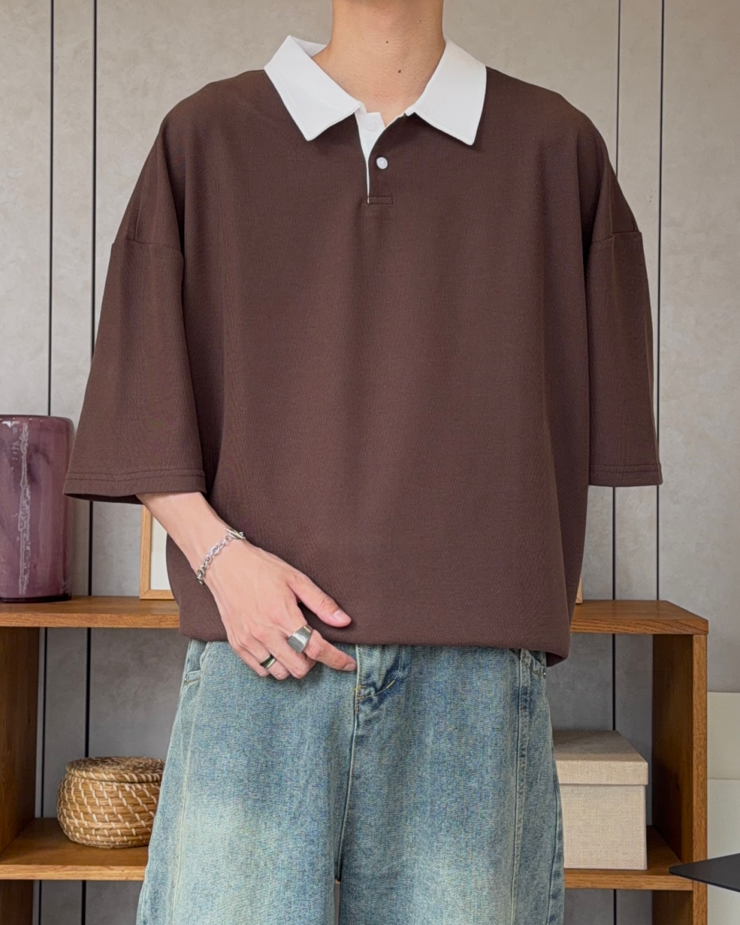 バイカラーブラウンポロシャツ RR0392