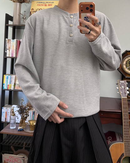 ヘンリーネックワッフルロングTシャツ RR0415