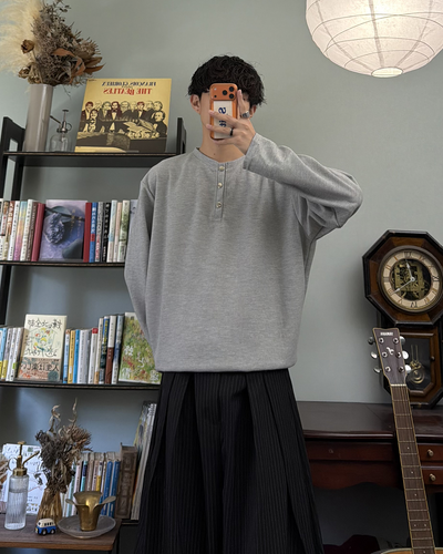 ヘンリーネックワッフルロングTシャツ RR0415