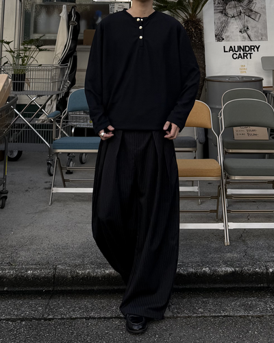 ヘンリーネックワッフルロングTシャツ RR0415