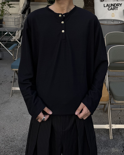 ヘンリーネックワッフルロングTシャツ RR0415