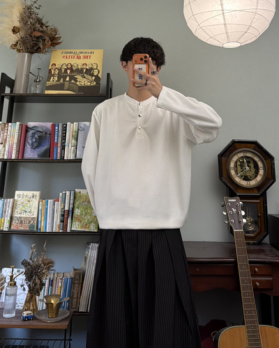ヘンリーネックワッフルロングTシャツ RR0415