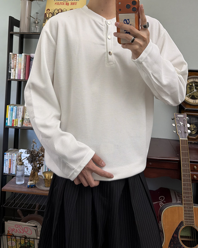 ヘンリーネックワッフルロングTシャツ RR0415